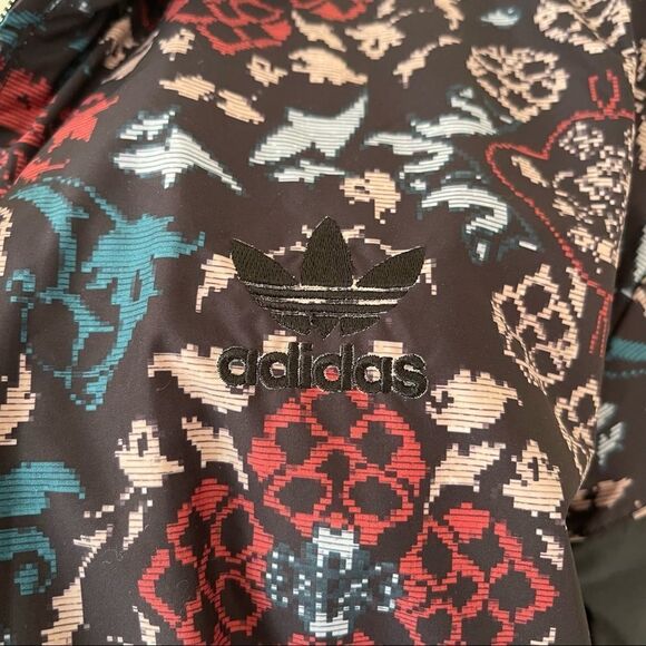 Adidas Red Black Floral Full Zip windbreaker jacket NWOT large RARE PRINT - Picture 4 of 8